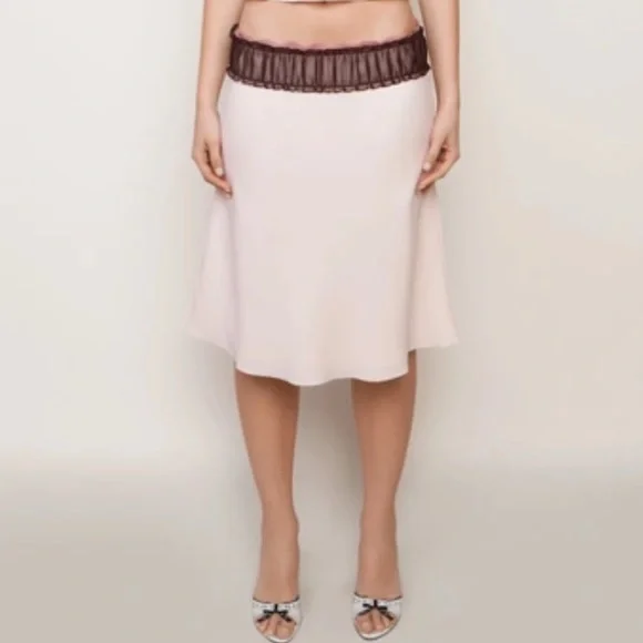 NWT Danielle Guizio Ny Ruched Chiffon Lace Midi Skirt In Ballet Slipper - Picture 1 of 3